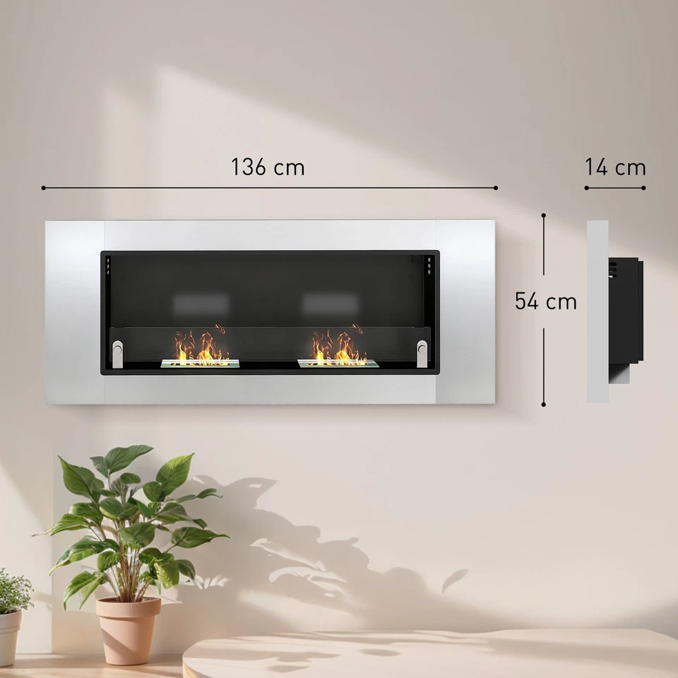 HOMCOM Camino a Bioetanolo da Parete con 3 Serbatoi e Coperchio Argento e Nero - Immagine 4 di 4