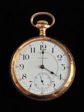 Waltham Crescent St 21j 18s Model 1892 Railroad Pocket Watch Gold Filled Runs