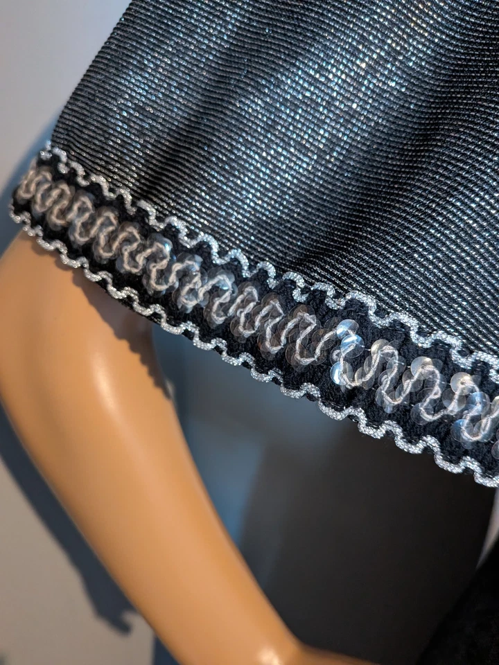 Vintage 70s Silver Glitter Flutter Sleeve Sequin Maxi Dress Party 10 12 38 - Image 3 of 4