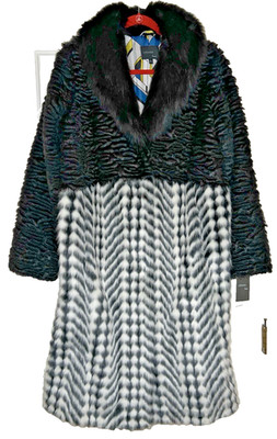 Celeste by Bibhu XL Faux Fur Coat NWT Fox Persian Lamb Mink Herringbone Luxe
