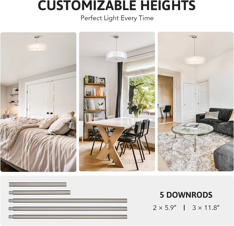 Lámpara de araña de tambor Vonluce HCF1018NI lámpara colgante de doble capa moderna 18" Foto 3 de 4