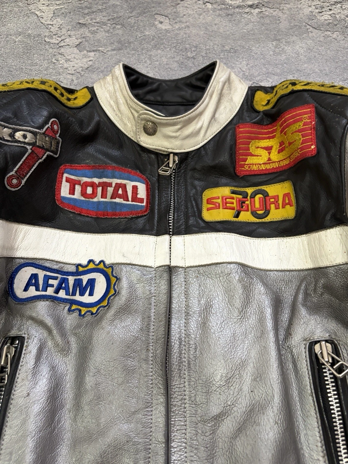 Vintage Segura Leather Racing Jacket Motul Total Dunlop Patches Biker Size M / 3 - product detail image 12