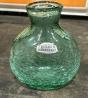 VINTAGE BLENKO GLASS Teal Crackle Glass Vase With Original Label