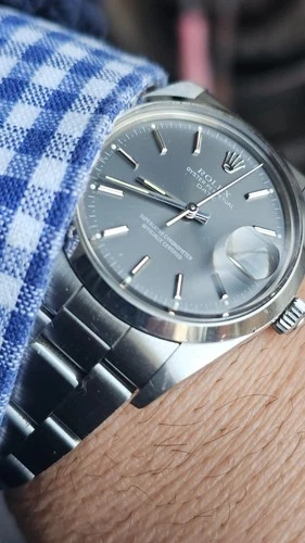 Vintage Rolex Oyster Perpetual Date 15000 Gray Dial Men's Automatic Watch 1988