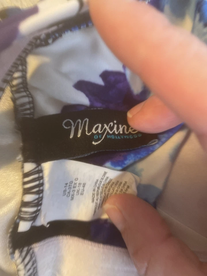 Roxanne Swimsuit Women 14 One Piece Ruched Purple Blue Floral Boy Short Romper - Image 3 of 4