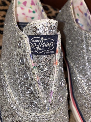 Milly for Sperry Womens Top-Sider Silver Sparkle Glitter Boat Shoes SIZE 7 1/2 M - Picture 6 of 12