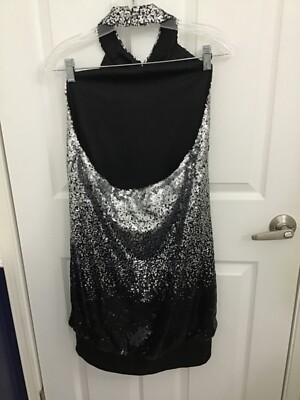 available by angela fashion dress Available By Angela Fashion Women's Silver/Black All Over Sequins Halter  Dress L