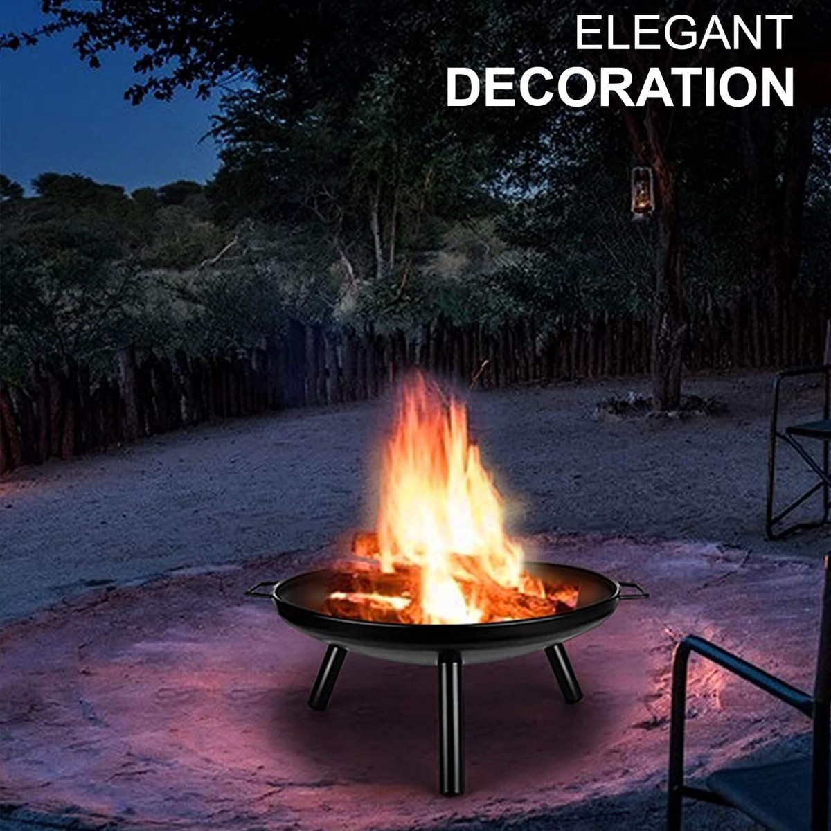 24 Round Fire Pit Folding Patio Garden Bowl Outdoor Camping Heater Log  Burner | eBay