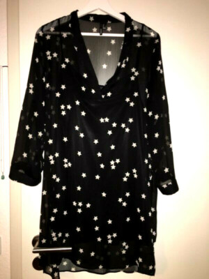 MANGO STAR BLOUSE dress LONG BLOUSE BOHO TUNIC BLACK WHITE XS MINT! Top 