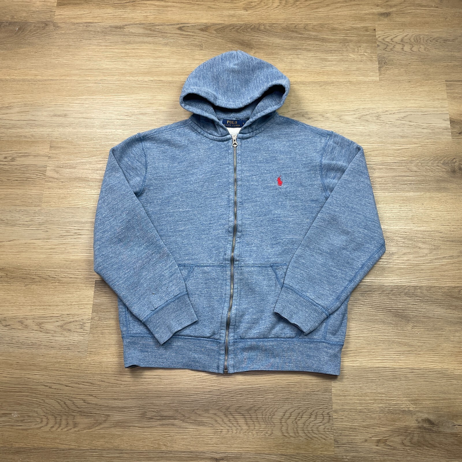 Polo Ralph Lauren felpa con cappuccio uomo grande blu full zip pony cappuccio termico