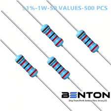 500Pcs 50 Values, 1  1ohm 10M ohm 1 W,Metal Film Resistor,Assortment Kit Set