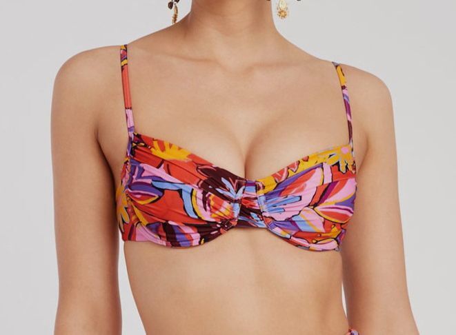 $110 Rebecca Vallance Women's Red Positano Balconette Floral Bikini Top Size M