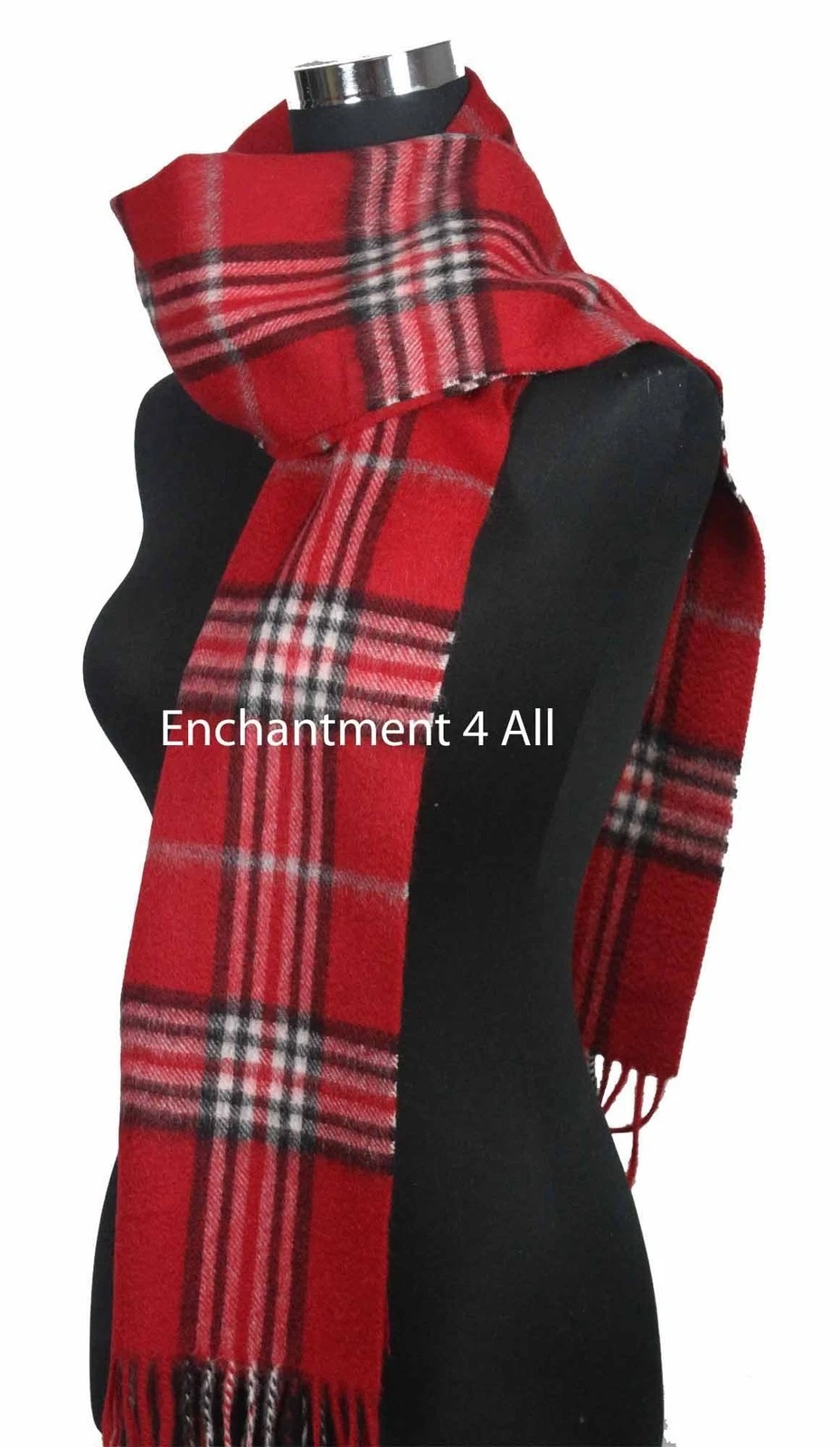 New Classic TARTAN Plaid 100% 2-Ply Pure Cashmere Scarf Muffler 70"x11", Red