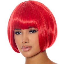 Red Bob Wig Bangs Short Straight Retro Unisex Costume Party Cosplay 991586
