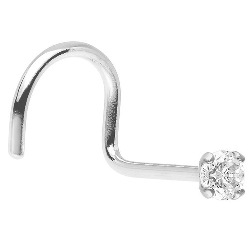 14 Karat Weißgold mit 2 mm Diamant Nasenring Nasenschraube 20 g - Bild 1 von 7