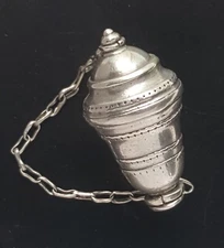 tiny German 18thC silver 3 section  POMANDER scent spice Bottle