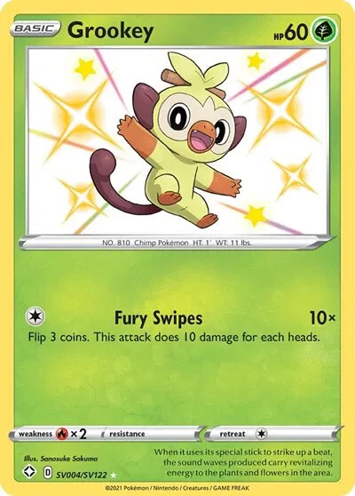 Grookey SV004/SV122 SWSH Shining Fates Shiny Holo Rare Pokémon - NM