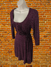 FATFACE BURGUNDY DRESS SIZE UK 10 WOMENS 3/4 SLEEVE LOW ROUND NECK BUTTON SPOTTY