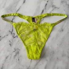 Victoria's Secret Thong Panty Very Sexy Limelight Green Lace Shine Strap XL