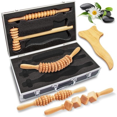 SereneLife 5-Pc. Wood Therapy Massage Tools Kit - Anti Cellulite Massage Set