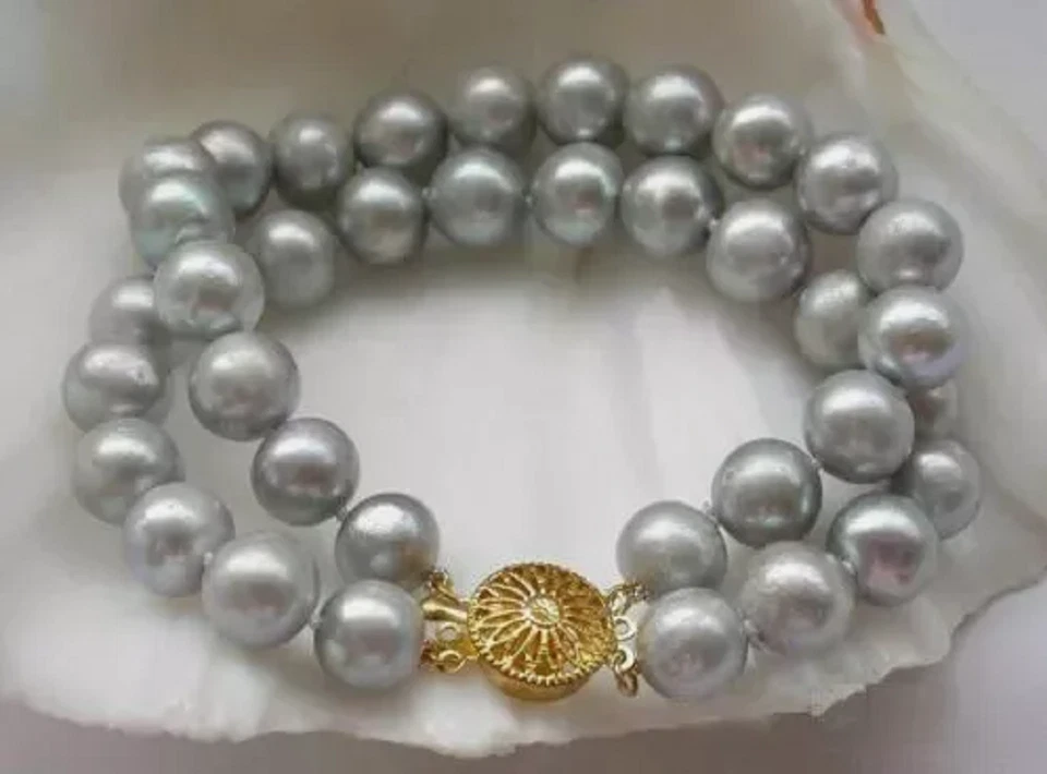 2 Rows of 7.5-8-inch Natural AAA 9-8mm 14K South Sea Grey Pearl Bracelet - Image 3 of 4
