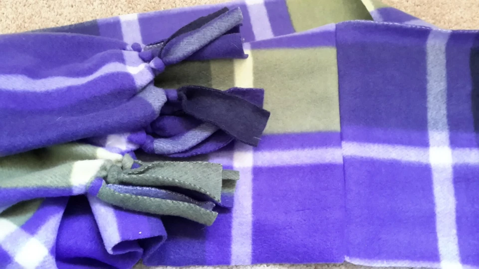 女士女孩抓绒冬季围巾格子紫色绿色 56 英寸长条纹二手状况完好 — 第 3/4 张图片