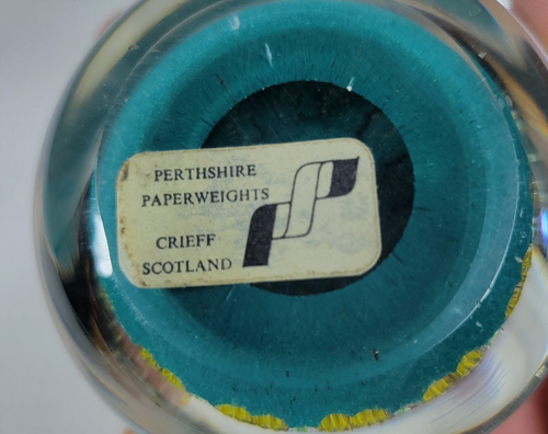Vintage Perthshire Millefiori 13 Band Twist Design Briefbeschwerer Schottland mit Etikett - Bild 7 von 7