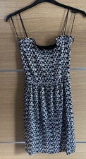Zara Size S 6 8 10 Black And Silver Square Mini Dress Ruffle evening Party  BB6