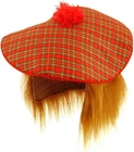 SCOTTISH TARTAN HAT WITH GINGER HAIR Stag Night Adult Mens Fancy Dress Wig
