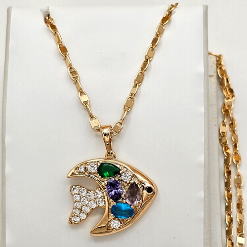 Collar Colgante Pez Cristales Multicolores Chapado en Oro 18K Joyería de Moda - Imagen 2 de 7
