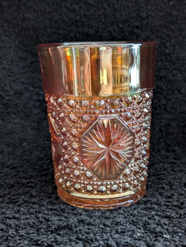 Imperial Marigold Carnival Glass Star Medallion Standard Tumbler 1920c.