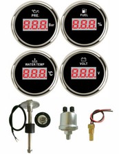 52mm 4 Gauge Set With Senders Digital Fuel Gauge Oil Pressure Volts Temp Black