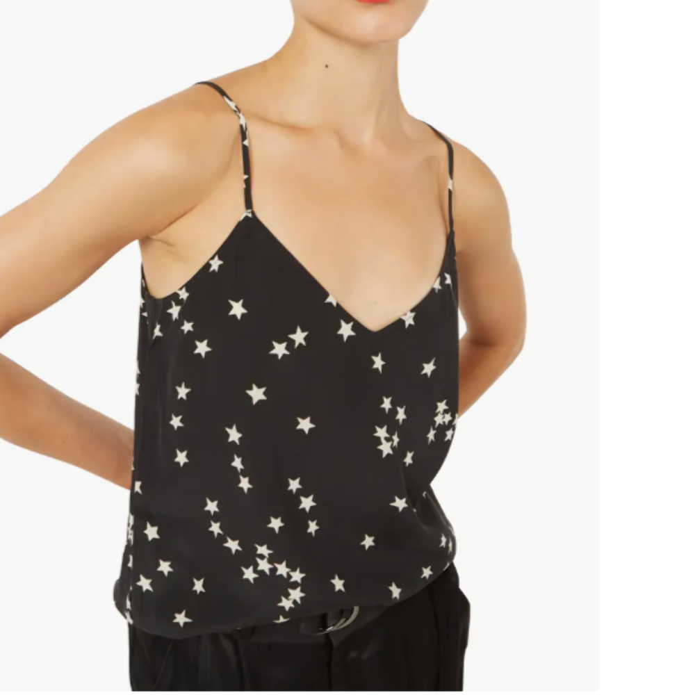 Equipment Layla Silk Camisole Large Black Star Print V Neck Tank Top Straps  | eBay