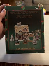 Christmas Lighted Gingerbread House Tree Snowman 7pc Original Box Vintage Works