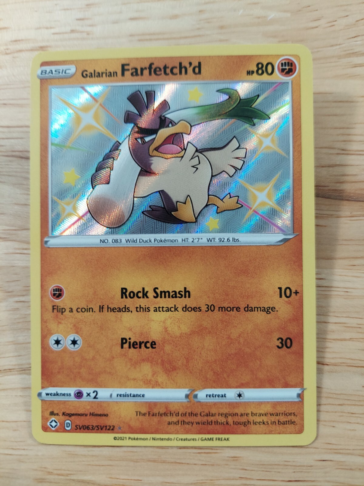 Galarian Farfetch'd SHINY SV063/SV122 Shining Fates NM Holo Foil Rare Pokemon