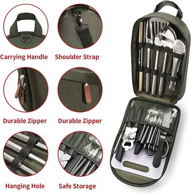 Portable Camping Utensils Set - 27 Piece Kitchen Utensils, Organizer Travel Set.