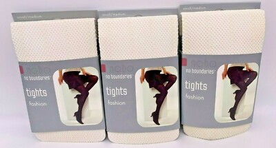 3 pr No Boundaries Fashion Tights - Openwork Stripe Pattern - S/M - Ivory