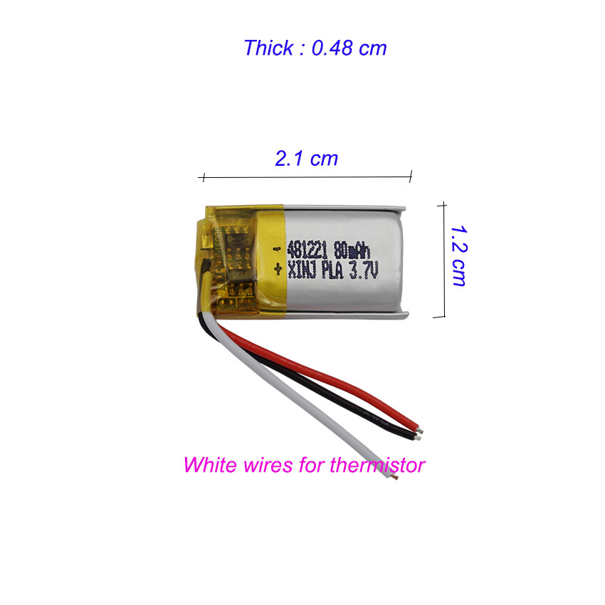 100pcs 3.7v 80mah Rechargebale Polymer 3 Wires Thermistor Li Lipo