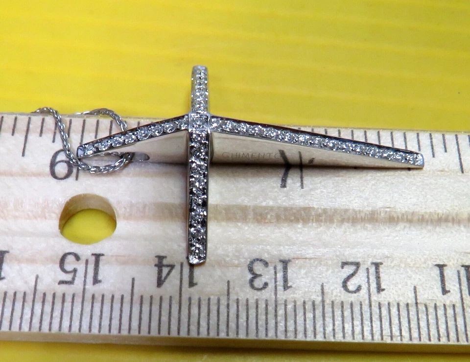 18K White GOLD Charm DIAMOND CROSS PENDANT Chain NECKLACE cluster Jesus topaz - Image 3 of 4