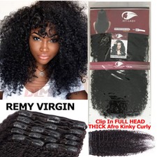 Full Head Thick Afro Kinky Curly Clip In Virgin Human Hair Extension Double Weft