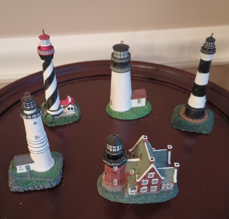 VINTAGE LEFTON Lighthouse Miniature Christmas Ornaments 2000 Lot of 5 EUC 