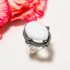 White Coral Gemstone 925 Sterling Silver Ring Oxidize Jewelry Gift For Friends.
