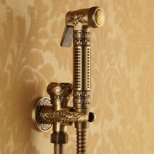 Antique Brass Toilet Handheld Douche Kit Bidet Shower Shattaf Valve with Holder
