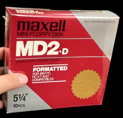 Maxell mini floppy disk  5.25  MD2-D  10 pcs compat IBM & PXT factory sealed NEW