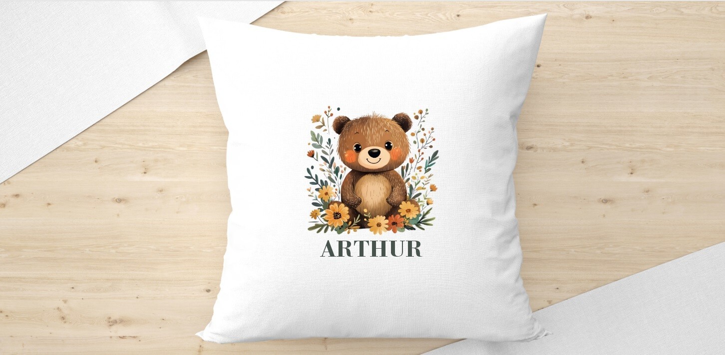 Coussin déhoussable lavable petit ourson blanc anti tache bébé
