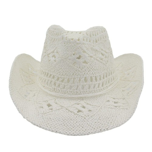 Straw Summer Cowboy Womens Cowgirl Hat Hand Knitting Western Hollow Out Sun Hat - Picture 3 of 22