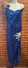 Vintage 80s/90s Prom Dress J Reynolds Designs Royal Blue 1 Shoulder Sequin