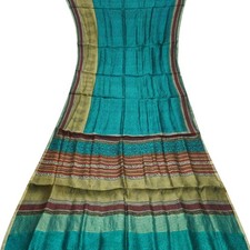 Vintage Teal Sarees 100 Pure Silk Printed Zari Border Sari 6YD Craft Fabric