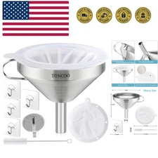 5 Inch Stainless Steel Funnel with Strainer and 200 Fine Mesh Filter, Food Gr...