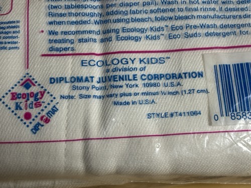 VTG Ecology Kids 6 Pack 100% Cotton Birdseye Flat Cloth Diapers NOS Discontinued - Picture 3 of 5